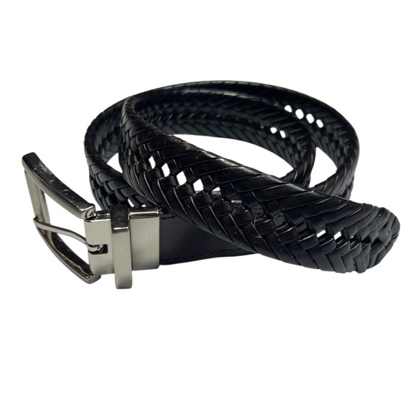 Jos A Bank Reversible Black Brown Braided Leather Belt Size 32 Genuine Leather - Picture 1 of 4